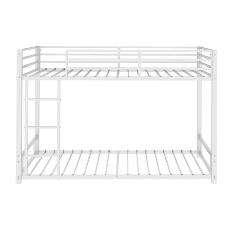 Metal Twin Over Twin Bunk Bed With Noise Reduction Durable Steel Frame Rust Resistant White Finish Safe Guard Rails Split Into Two Beds