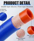 Silicone heater hose, 3/4 in ID; blue outer with orange inner layer and reinforced nylon braid visible