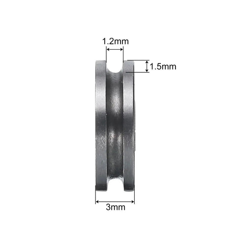 Top Shelf U Groove Track Guide Bearings In A Four Piece Set Featuring Tough As Nails GCr15 Chrome Steel Rollers Built For A Smooth Roll And Heavy Duty Cnc Projects, side view with dimensions shown.