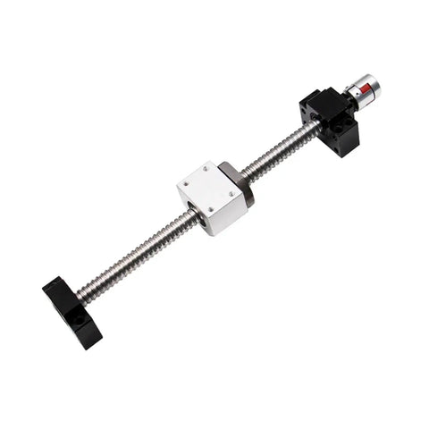 Beefy 16mm Rolled Ball Screw Kit With 1610 Lead 10mm showing SFU1610 Single Nut, BKBF12 End Support, DSG16H Housing and Coupling on white background