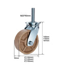 Beefy Heavy Duty Nylon Caster Wheels With Brakes, M20 top plate mount, dimension details