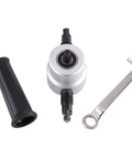 Double Head Sheet Metal Nibbler Attachment For Electric Drill - Cuts Steel, Copper, Aluminum, And Stainless Steel On Flat Or Curved Surfaces, 1.8mm Thick, 8mm Chuck, 1500-3000 RPM, Easy Conversion Kit, with handle and wrench