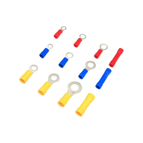 Huge 258-Piece Assorted Ring And Butt Wire Crimp Terminals Kit With Insulated Electrical Cable Connectors For Cars And Trucks AWG22-10 Range ring terminals in red, blue, yellow