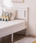 Twin Size Solid Wood Platform Bed Frame With Headboard No Box Spring Needed White Finish Wood Slat Mattress Support Built Different Design with pillow