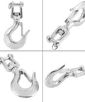 Built Like A Tank Heavy Duty Swivel Hook For Engine Hoist, stainless steel, secure latch, 360° rotation, detailed views
