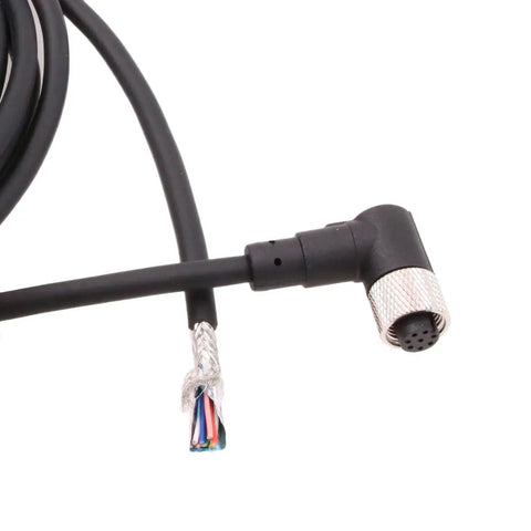 M12 A Coded 8 Pin Female Right Angle Shielded Cable To Bare Wire Leads 24 AWG For Pro Grade Actuators And Sensors