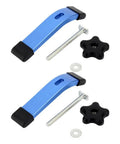 Rock Solid 2-Pack T-Slot Clamps With M8 Hold Down And Slide Tracks Plus Anodized Aluminum Lever Handle For Woodworking Jobs And CNC Milling Jig Fixing To Keep Your Projects On Point Without Bother, blue alloy handles and securing hardware.