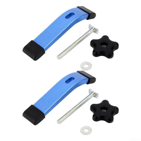 Rock Solid 2-Pack T-Slot Clamps With M8 Hold Down And Slide Tracks Plus Anodized Aluminum Lever Handle For Woodworking Jobs And CNC Milling Jig Fixing To Keep Your Projects On Point Without Bother, blue alloy handles and securing hardware.
