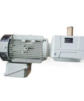 Heavy Duty Motor Gear Reducer Designed As A Straight Shooting Workhorse Optimizes Speed Transmission And Torque Control For Industrial Machinery Sealed Fresh Out Of The Box side view showing motor and gear casing.