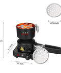 ETL Certified Charcoal Stove With 5 Gear Coal Burner For Cubes, Heats Up Fast Electric Stove 120V 650W with measurements shown
