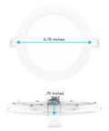 Six Inch Ultra Thin LED Recessed Light With J Box 15W Five Color Temperature Options From 2700K To 5000K 1400 Lumens Dimmable Wafer Light High Output Wet Rated IC Rated Energy Star Pack Of Six dimensions and side view