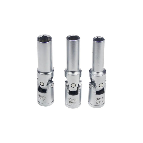 3 CR-V sockets 8mm 10mm 12mm universal joint for 4 Piece Glow Plug Socket Set With Three Eighths Inch Drive T Bar For Quick No Hassle Removal Of Broken Glow Plugs Includes 8mm 10mm 12mm Sockets With Universal Joint Ideal Automotive Glow Plug Replacement Tool
