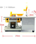 110V Jewelry Polishing Buffer Bench Lathe And Polisher Machine Kit side view with dimensions, showing compact design and dustproof motor.