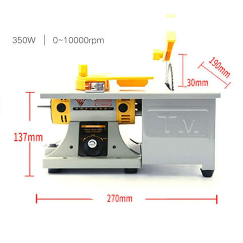 110V Jewelry Polishing Buffer Bench Lathe And Polisher Machine Kit side view with dimensions, showing compact design and dustproof motor.