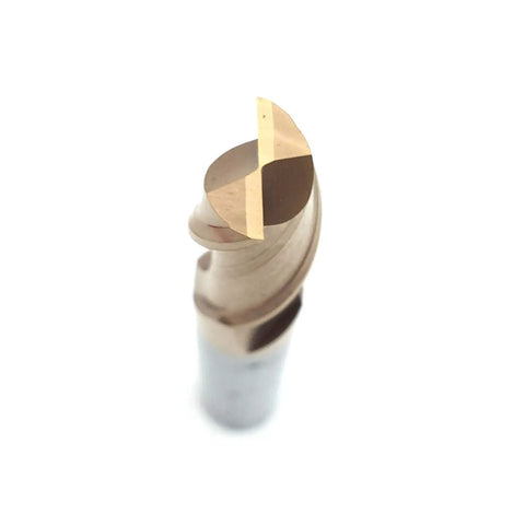 Top Shelf 2 Flute Carbide End Mill With HRC55 Tungsten Steel And Smooth Alloy Coating For CNC Woodworking, close-up shot.