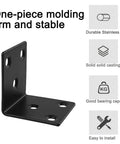 Twenty Piece Set Of Heavy Duty Black Corner Braces Crafted From Rock Solid Stainless Steel For Knockout Furniture Builds shows 50mm black L bracket.