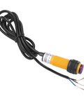 Yellow IR Break Beam Sensor 6-36V DC PNP Photoelectric, 5-30 Cm Detection Range, 3-wire output with attached cable, industrial use.