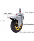 Heavy Duty Caster Wheels With M Threaded Stem Non Marking Rubber Swivel Plate Casters For Furniture Workbenches Carts And Garage Workshop Rolling Gear Dual Locking Brake System 360 Degree Swivel, close-up showing brake pedal and rubber material