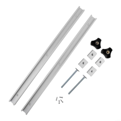 Aluminum T-Track Rail Set 400mm With M6 M8 Sliders And Handles, T-Slot Track System components laid out for woodworking jigs.
