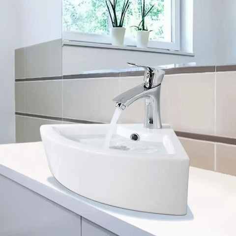 Dope Space Saving Wall Mount Corner Sink With Faucet 18x13 Inch White Porcelain Vessel Sink With Overflow Triangular Mini Vanity