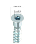 Close-up of Zinc Plated 20 Piece Hex Socket Countersunk Furniture Confirmat Screws Kit Self Tapping Wood Screws with dimensions.