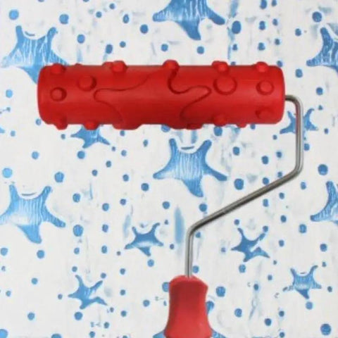 7 Inch Sea Star Pattern Embossing Cylinder For Wall Art And Decorative Mud Coating Smooth Gliding Design That Is A Total Game Changer Easy Peasy Application For A Knockout Wall Finish You Gonna Love showing red handle and blue embossed pattern.