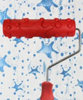Seven Inch Sea Star Pattern Embossing Cylinder Wall Roller Solid Workhorse For Stirring Paint And Creating Diatom Mud Textures No Sweat Application close-up on red roller with textured design