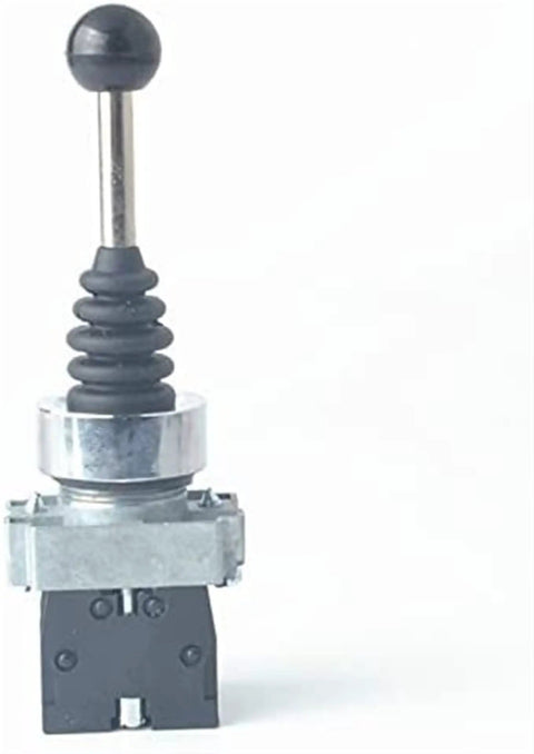 Front view of Rotary Encoder With Integrated Switch And Joystick Function XD2-PA12 Cross Switch XD2PA12CR, black and metal finish