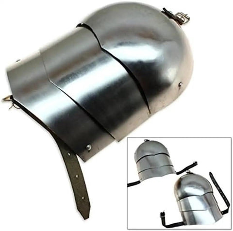 Medieval Pauldron Set Dope Plate Armor Carbon Steel Real Adult Size Arm Shoulder Pauldrons For Larp Cosplay And Roleplay Dope Vintage Home Decor Gift Today showing close-up of carbon steel pauldron, 3 plates, leather strap