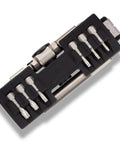 Compact Ratcheting T Shaped Socket Driver Multi Tool With Secure Locking Chuck For Squat Spots And Swift Screw Tasks, view from above showing bit storage.