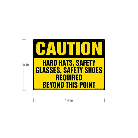 Caution PPE Required Sign For Job Sites 14 By 10 Inch Aluminum Safety Notice With Rounded Corners Hard Hats Eye Protection And Safety Shoes Indoor Outdoor Use OSHA Compliant