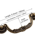 Set Of 6 Antique Bronze Drop Bail Cabinet Pulls With Carved Texture For Drawer Dresser And Closet Furniture, 5 Inch Hole Centers