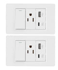 2 Pack Wall Outlet With Usb And Type C Ports, 15 Amp Duplex Receptacle Featuring Single Control Switch For Lightning Fast Charging and easy installation.