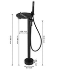 Matte Black Freestanding Bathtub Faucet With Shelf, Floor Mount Tub Filler, Handheld Brass Mixer, and Shower Faucets Kit dimensions