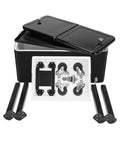 80 Quart Rolling Cooler Cart On Wheels With Dual Tops Built In Bottle Opener And Cap Catch Handy Shelf Portable Bar For Outdoor Patio Party And Backyard BBQ Ready In Black Keeps Ice Cold Up To 48 Hours With Ice Sheet lid and components view