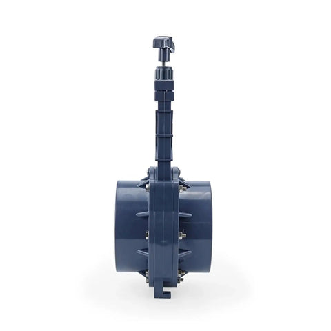 Side view of 6 Inch Knife Gate Drain Valve For Sewage And Water Systems Heavy Duty Plastic Design With Slick Smooth Shutoff.