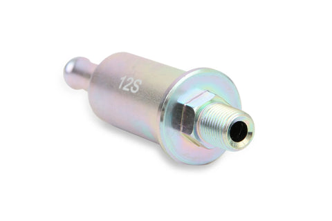 Side view of 12S Micro Electric Fuel Pump For Quick Fuel Transfer Self Priming 12V Negative Ground Vapor Lock Elimination Gravity Fed Design