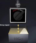 Heavy Duty Magnetic Base Stand For Dial Indicator With 360 Degree Adjustable Arm and Swivel Joints showing a strong magnet with 100kg pull force.