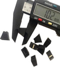 10 Piece Mixer Equalizer Push Button Cap Set 4mm Hole Black Knob For Potentiometer Fader Replacement with caliper showing 10.2mm