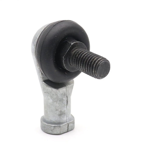Heavy Hitter M10 To M18 90 Degree Rod End Bearing Male Steel Ball Joint Connector Right Hand Thread close-up view of connector