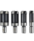 Top Shelf Wood Plug Cutter Drill Bit Set With Four Slick Carbon Steel Cork Remover Bits For Chopping Clean Round Tenon Holes On Bench Or Handheld Drills Ready To Rock Daily, four drill bits displayed.