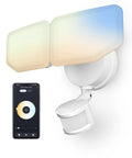 Smart Outdoor LED Motion Sensor Flood Lights With Dual 2-Head Design, 40W 4000-Lumen showing color adjustment on smartphone app