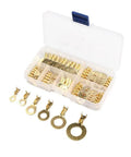 Heavy Duty Brass Insulated Crimp Ring Terminals Spade Connectors 150 Pieces Electrical Wire Connector Kit For Safe And Effective Home Wiring Projects Easy No Solder Setup M3 M6 Sizes A Must Have For Any Electrician Or DIY Guy Looking To Get The Job. brass ring terminals in organizer case