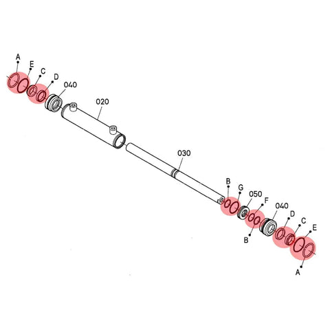 Exploded diagram of Hydraulic Steering Cylinder Seal Kit For Kubota BX Series Tractors with labeled components.