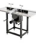 Pro Grade Router Table Featuring Precision Lift Control And Massive Cast Iron Wings For Killer Cabinet Work and Rock Solid Shop Rig.