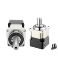 Heavy Duty Planetary Gear Reducer Box With Tight Tolerance Output Mounting For Servo Motors compact design viewed from front and side.