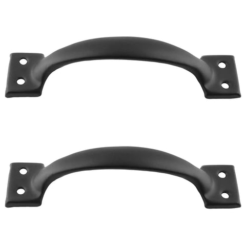 Black Barn Door Handles 20 Pack 5.4 Inch Vintage Gate Cabinet Pulls For Kitchen Cupboard Furniture Drawer Hardware Durable Metal Construction With 80 Screws Included Super Easy Install - front view of two handles
