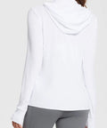 Back view of Women's UPF 50 Plus Sun Protection Hoodie Jacket For Hiking And All Day Outdoor Adventures White Size M