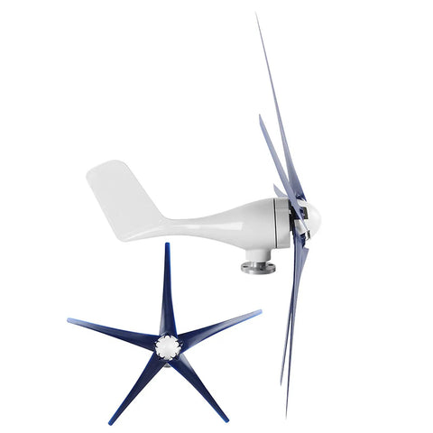 1600W Off Grid Wind Turbine Generator with 5 Blades and 24V System, low noise permanent magnet turbine, side view and spare blade