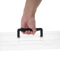 Grab And Go Portable Plastic Toolbox With Handle, clear container held by hand, large capacity storage for crafts and hardware.